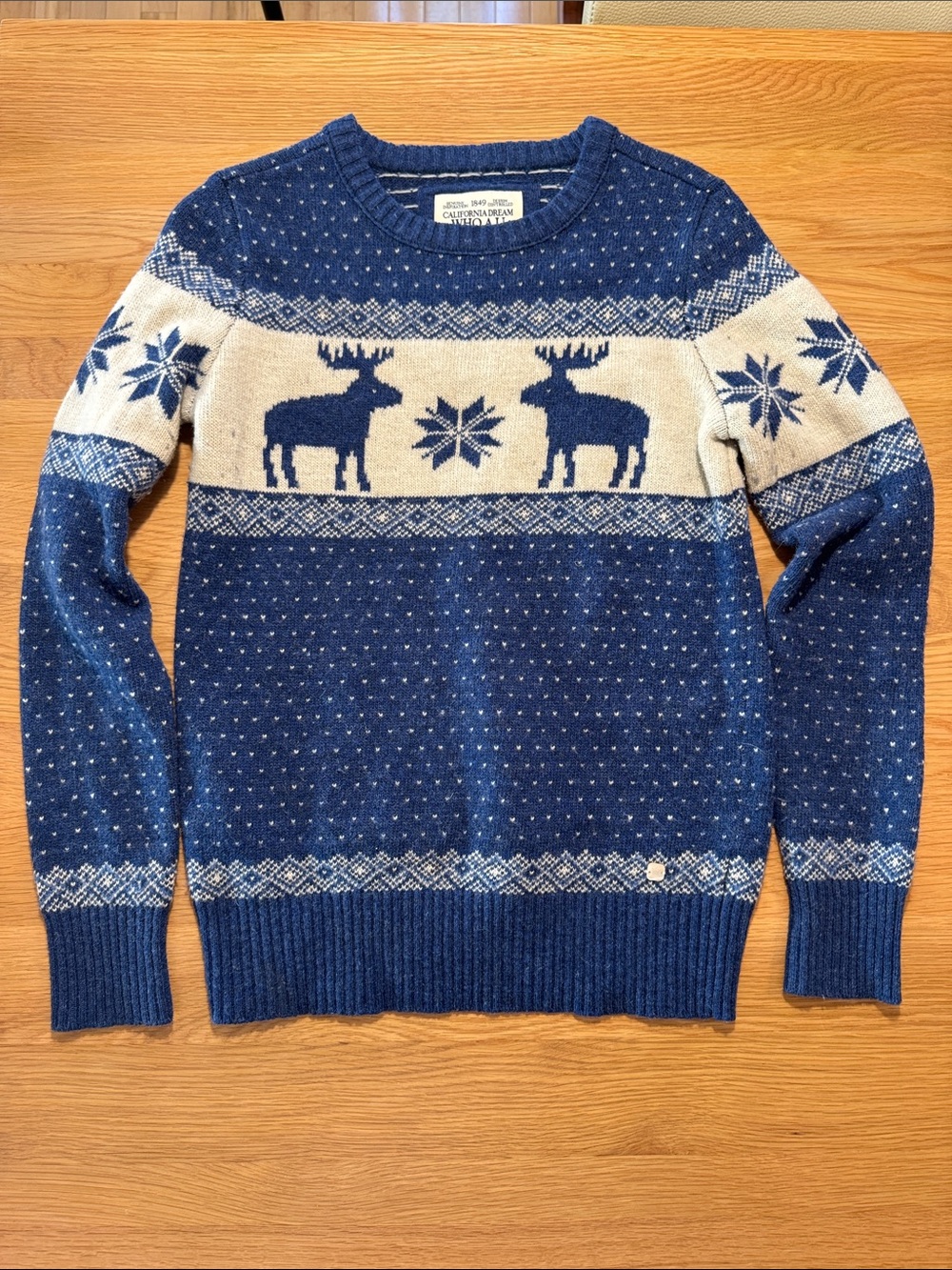 Women’s Vintage Navy and Cream Nordic Moose Crewneck Sweater